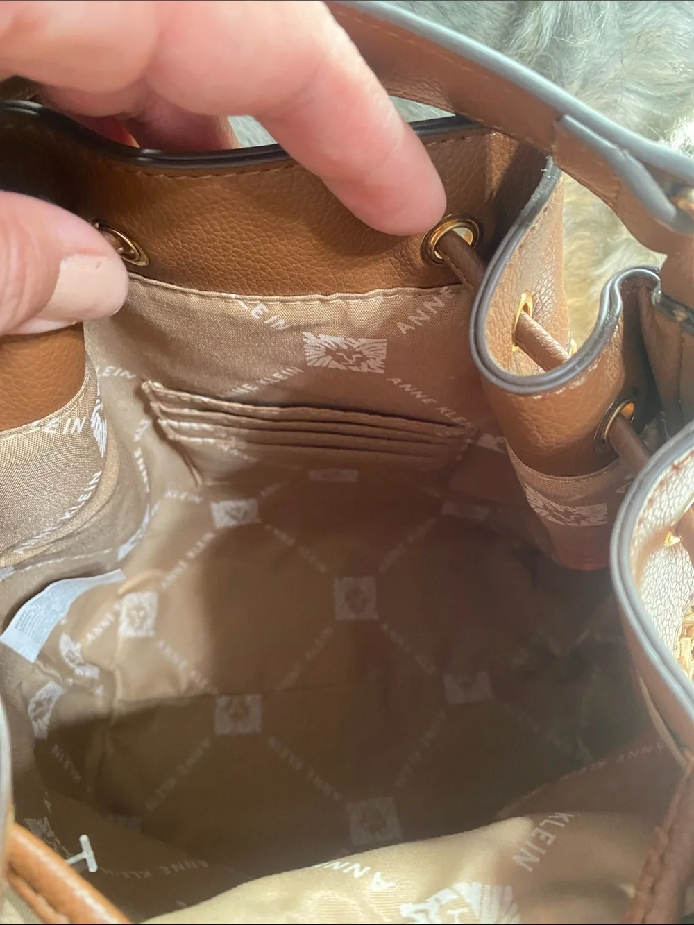 Anne Klein Brown and Tan Woven Bucket Bag
